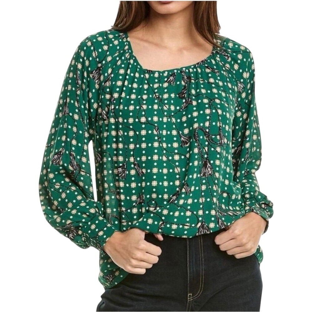 CAbi Green Patterned Blouse